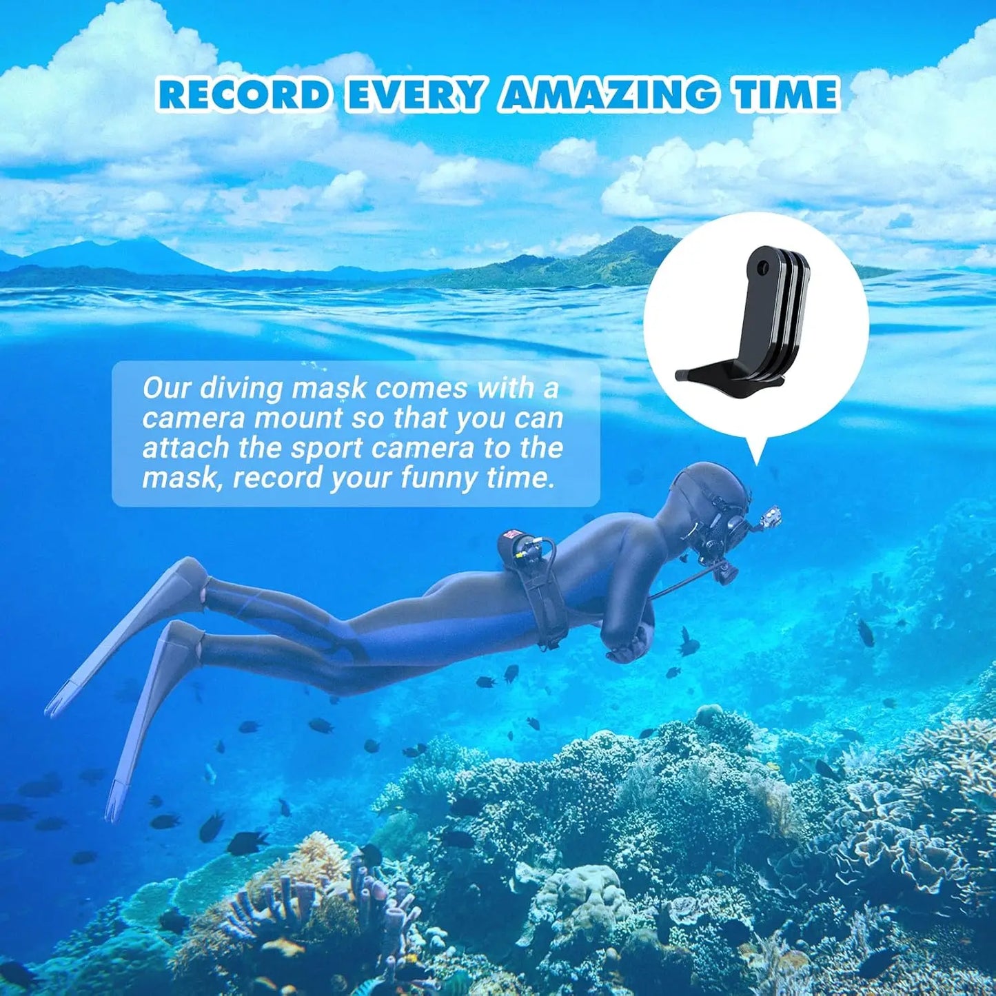 SMACO Full Face Diving Mask with Camera Mount, Full Face Snorkel Mask for Adults Compatible with Above 1L Scuba Diving Tank,