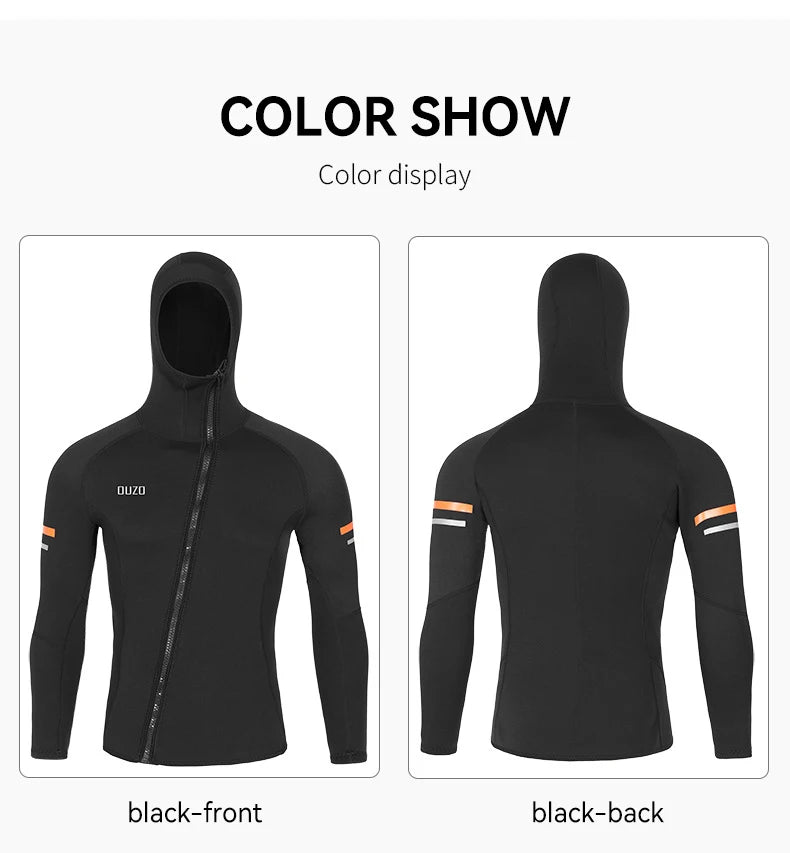 Men's 1.5mm Neoprene Hooded Diving Top Long Sleeves Wetsuit Jacket Split Sun Protection Anti-jellyfish Surfing Swimming Swimsuit