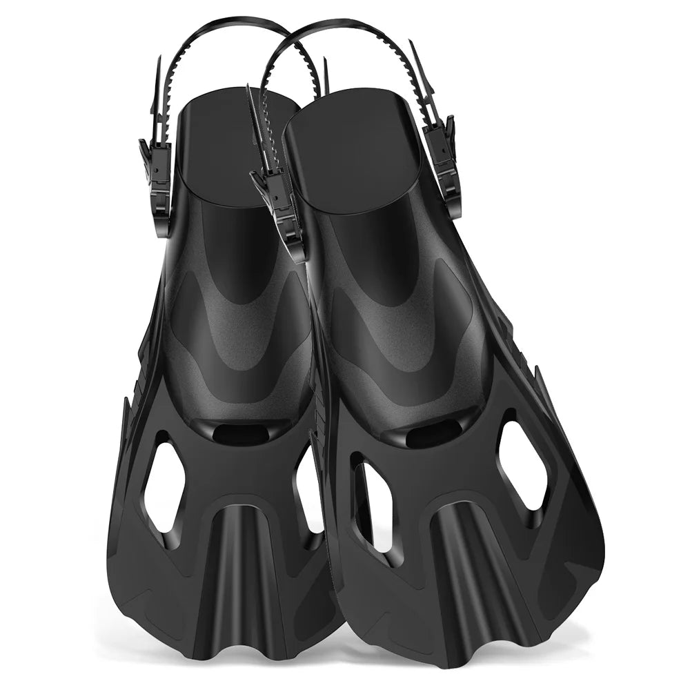 Snorkel Fins Swim Fins Travel Size Short Adjustable for Snorkeling Diving Adult Men Women Unisex Open Heel Swimming Flippers