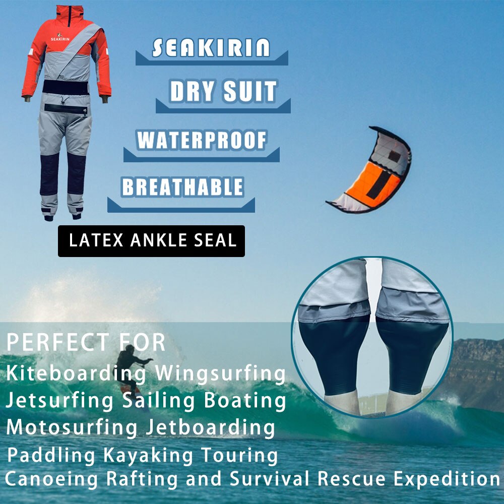 Mens Hooded Dry Suit With Latex Ankle Seals For Paddling Kite Surfing Water Skiing Wingsurfing Jetsurfing Motosurfing Jetboard