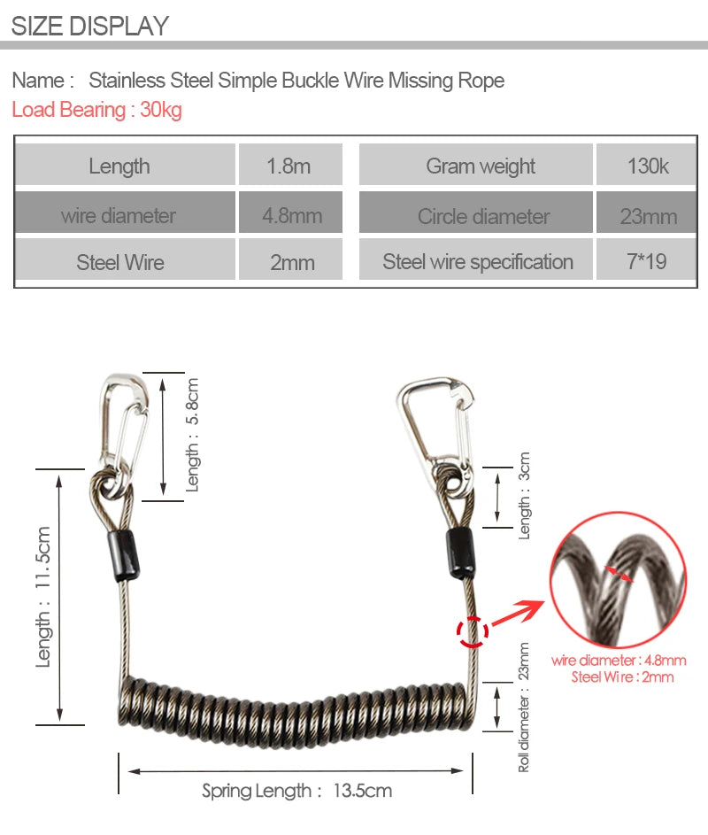 TSMCYD Scuba Diving lanyard 316 Anti-lost Spiral Spring Coil Lanyard Safety Emergency Tool with One Quick-release Buckle