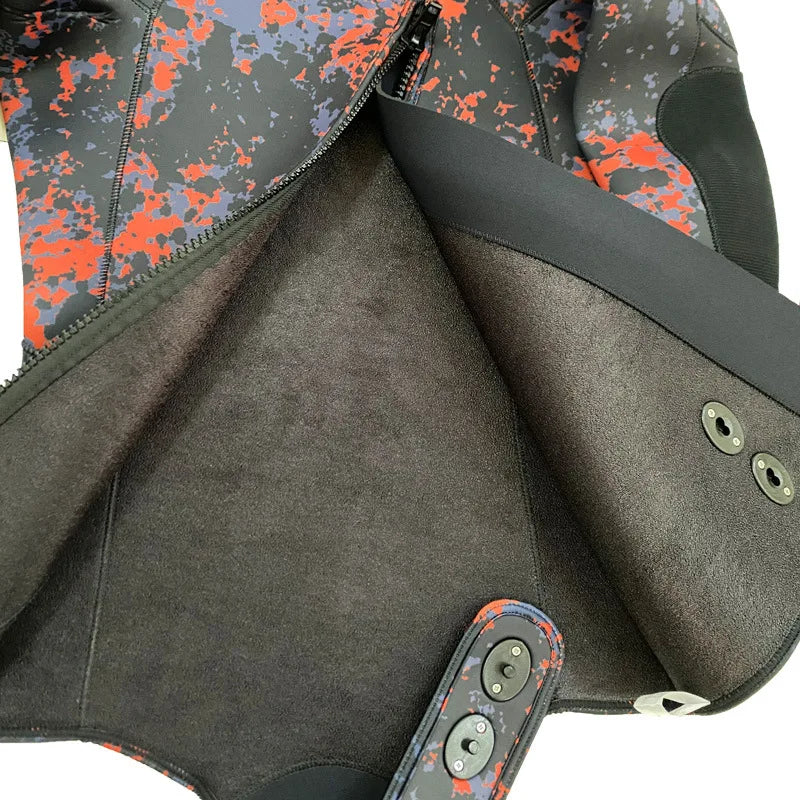 2 Pieces Of Neoprene Submersible 5MM Camouflage Wetsuit Long Sleeve Fission Hooded For Men Keep Warm Waterproof Diving Suit