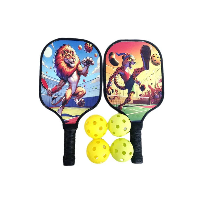 Cartoon Pattern Glassfiber Upgraded Version Pickleball Paddles Set 1 Rackets 1 Balls 1 Ball Bag Outdoor Sports Padelracket Set