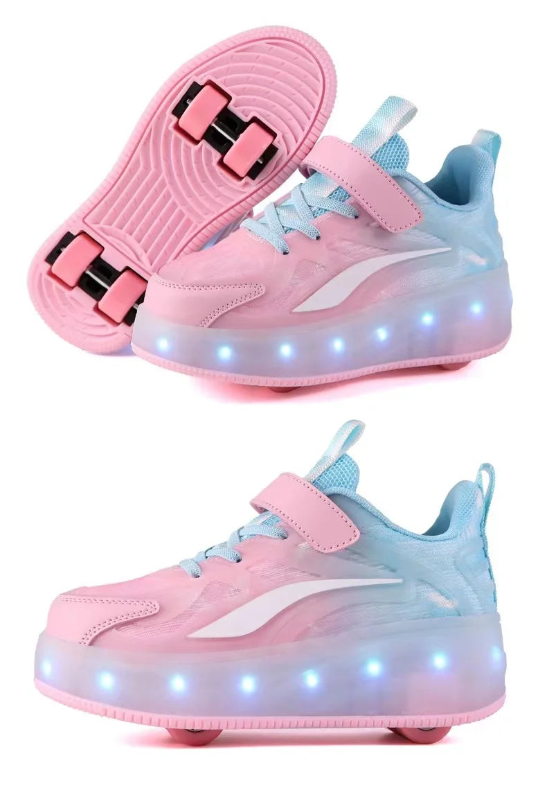 LED Roller Skate Shoes for Adults and Kids, USB Charging, Casual Running Sneakers for Boys and Girls, Outdoor Sports, Dual-Use