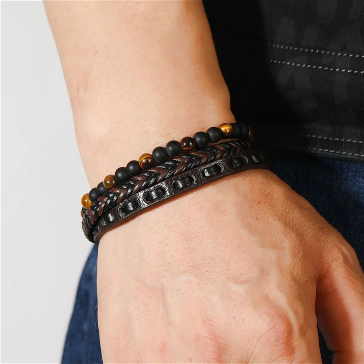 Classic Natural Stone Leather Bracelets For Men Women Multilayer Hand-Woven Cross Leather Bracelet Fashion Party Jewelry Gifts