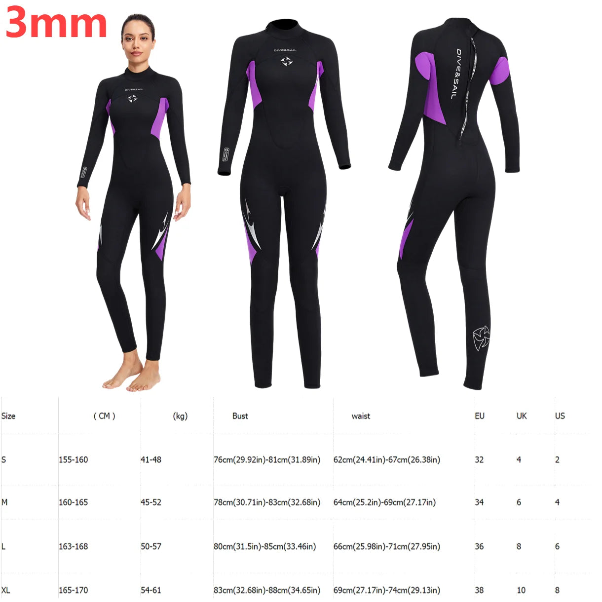 3mm Neoprene Wetsuits Full Body Women Diving Suits Scuba Snorkeling Surfing Water Sports Keep Warm Long Sleeve Diving Clothing