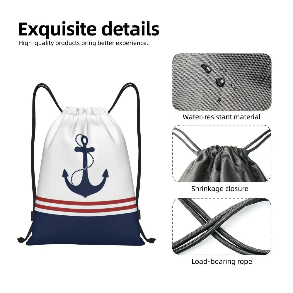 Custom Retro Vintage Nautical Anchor Drawstring Bags Men Women Foldable Gym Sports Sackpack Sailor Training Storage Backpacks