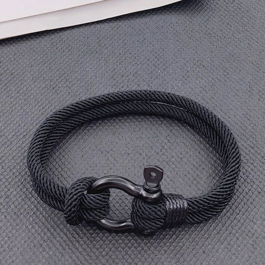 High Quality Men Marine Sailor Rope Nautical Survival Shackle Bracelet Black Stainless Steel Wrap Metal Sport Hooks For Women