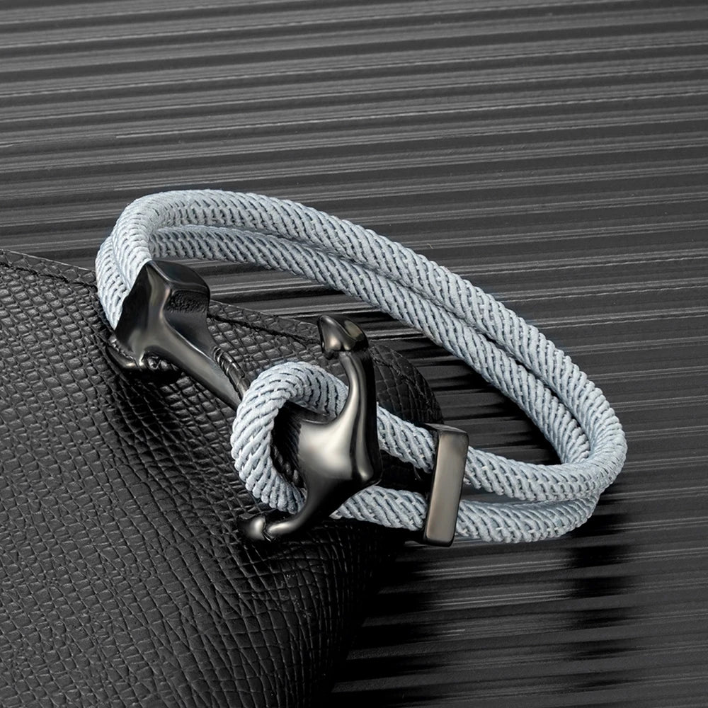 MKENDN Anchor Bracelets Men Double Strand Nautical Survival Rope Paracord Bracelet Women Black Stainless Steel Navy Sport Buckle
