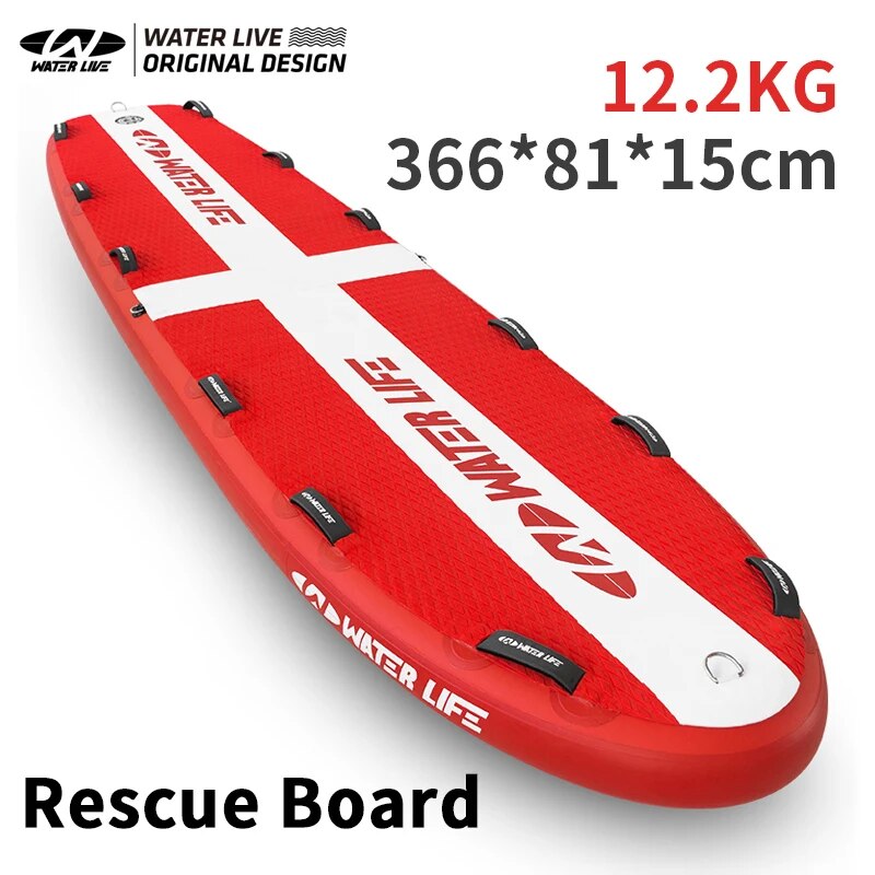 WATERLIVE RESCUE Paddle Board 12'x32"x6" Red Water Rescue SUP Surfboard 12.2kg Professional Survival Inflation Surfboard