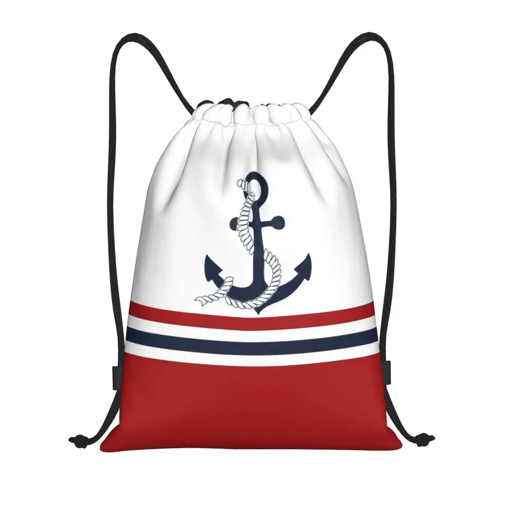 Custom Retro Vintage Nautical Anchor Drawstring Bags Men Women Foldable Gym Sports Sackpack Sailor Training Storage Backpacks