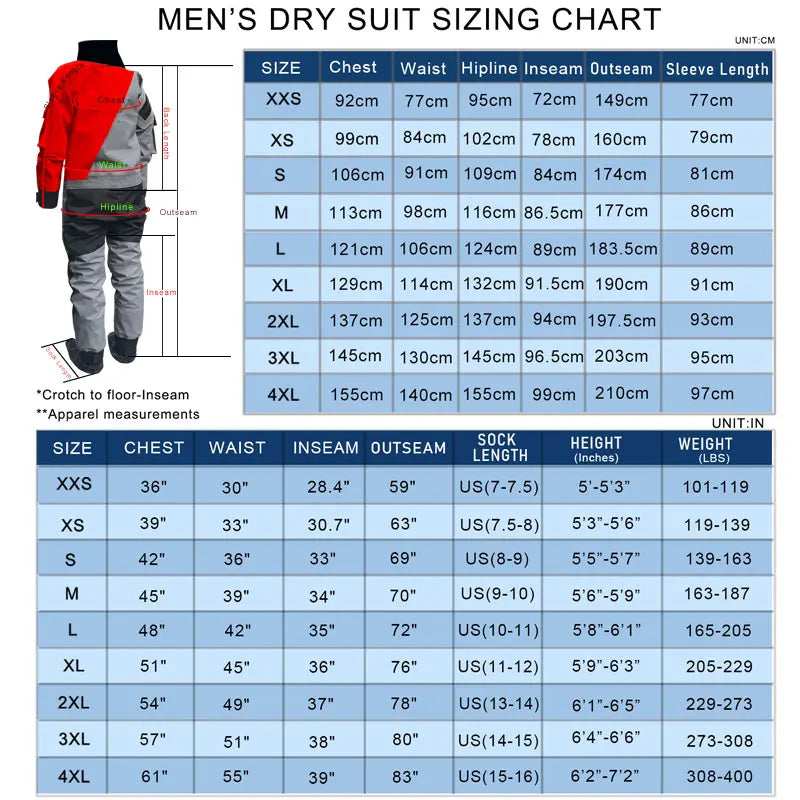 Winter Drysuits Dry Warm Suits for Adult Male Sailing Cold Water Sport Swimming Fishing Kayak Waterproof Outdoor Wading Clothing