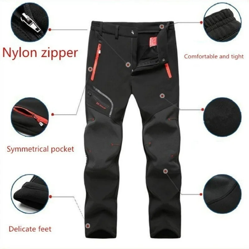Men's Outdoor Waterproof Hiking Trousers Camping Climbing Fishing Skiing Trekking Softshell Fleece Warm Pants 3 Colors