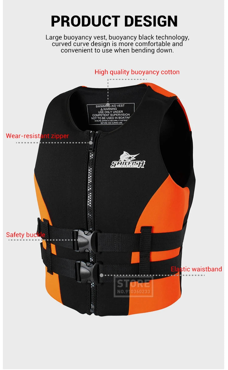 Kayak Life Jacket Adults Surf Life Vest Motorboats jet ski Wake board Raft Rescue Boat Clothing Fishing Vest Swimming Drifting