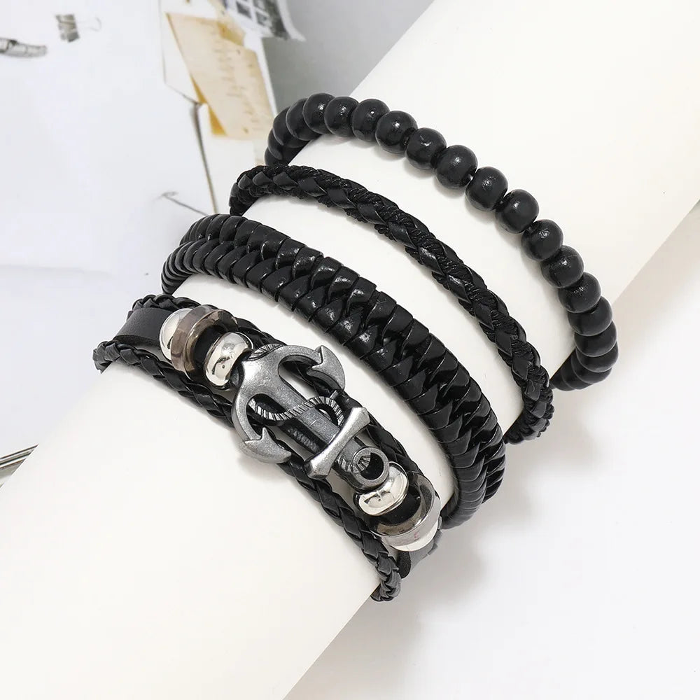 Leather Bracelet For Men Minimalist Ocean Style Adventure Spirit And Temperament Bracelet Boat Rudder Woven Leather Bracelet