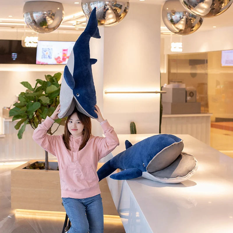120cm Huge Blue Whale Doll Plush Toy Soft Aquatic Animal Plushie Mouth with Zipper Sleeping Throw Pillow Kid Girl Christmas Gift