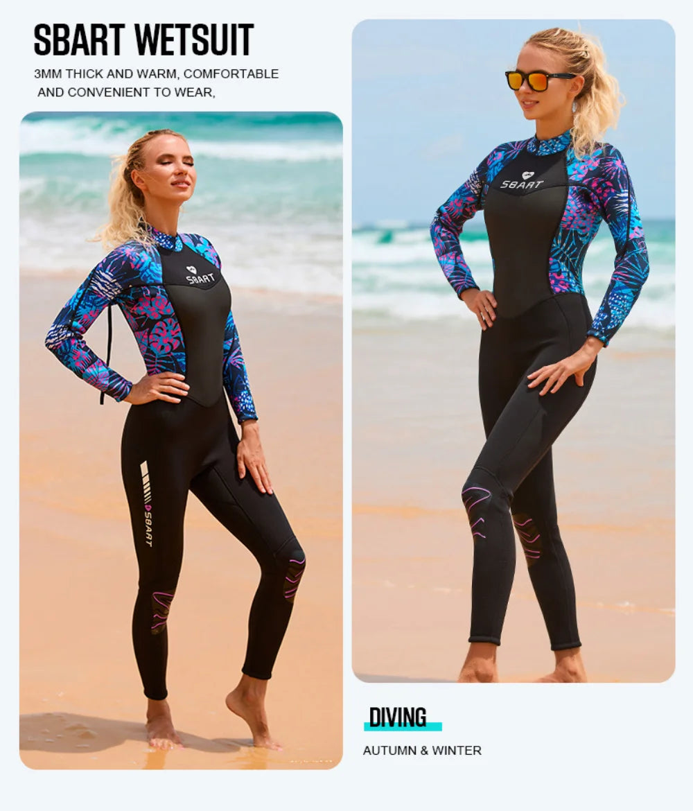 Neoprene Women's Surf Suit Wetsuit 3mm Diving Suit Kayak Kitesurf Swimsuit Winter Swimwear Female Rash Guards Roupa De Mergulho