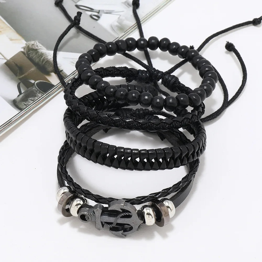 Leather Bracelet For Men Minimalist Ocean Style Adventure Spirit And Temperament Bracelet Boat Rudder Woven Leather Bracelet