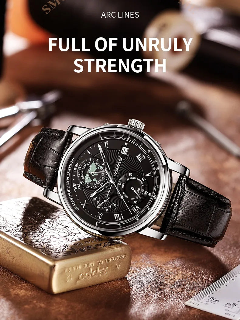 2023 Mens Watches Luxury Fashion Leather Strap Waterproof Quartz Chronograph Watch For Men Map Nautical Elements Wristwatches