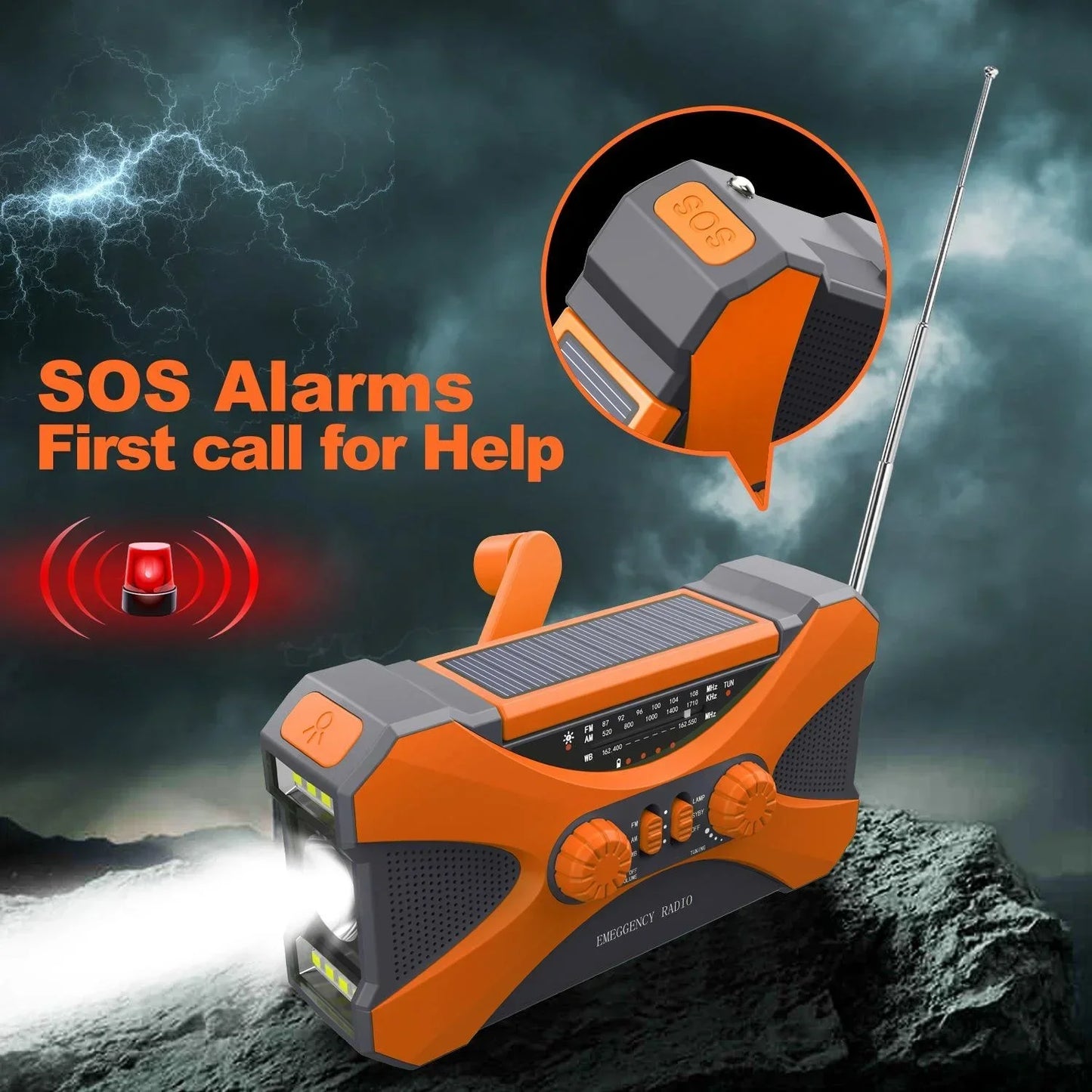 Multifunctional 10000mAh Solar Crank Radio AM/FM/NOAA Weather Alert, Dual Stereo Speakers, Phone Charger, LED Torch & SOS Alarm