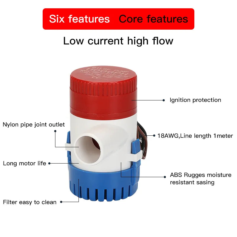 12v 24v 220v 60l/min 1100gph bomba de esgoto mini bombas de barco 12 v submersível caiaque regra água 24 volts jardim enxaguamento lavagem de carro banho