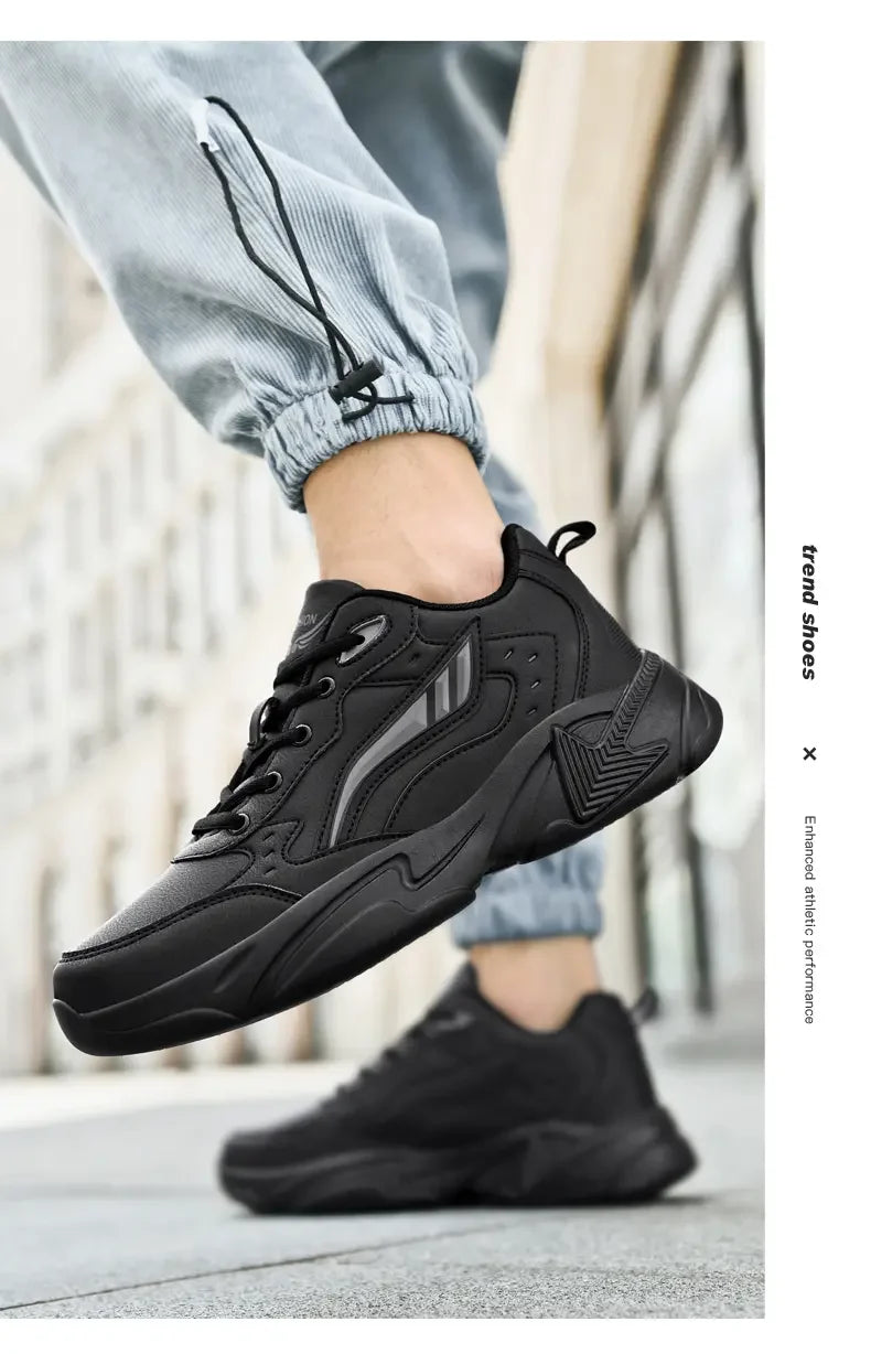 SYTK PU Leather Sneakers Men Casual Shoes Sports Boys Pure Black Plus Big Size 47 48 Tenis Masculino Shoes