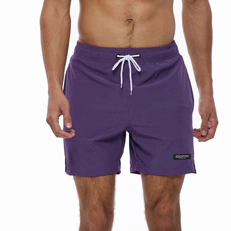 Escatch 2025 Hot Sale Swimming Shorts Men Quick Dry Solid Color Pocket Shorts Para Hombre Gym Breathable Mesh Liner Sportswear 