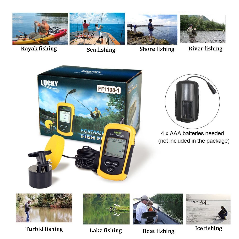 LUCKY FF1108-1 Alarm 100M Portable Sonar Fish Finders Fishing lure Echo Sounder Fishing Finder Alarm Transducer Lake Sea Fishing