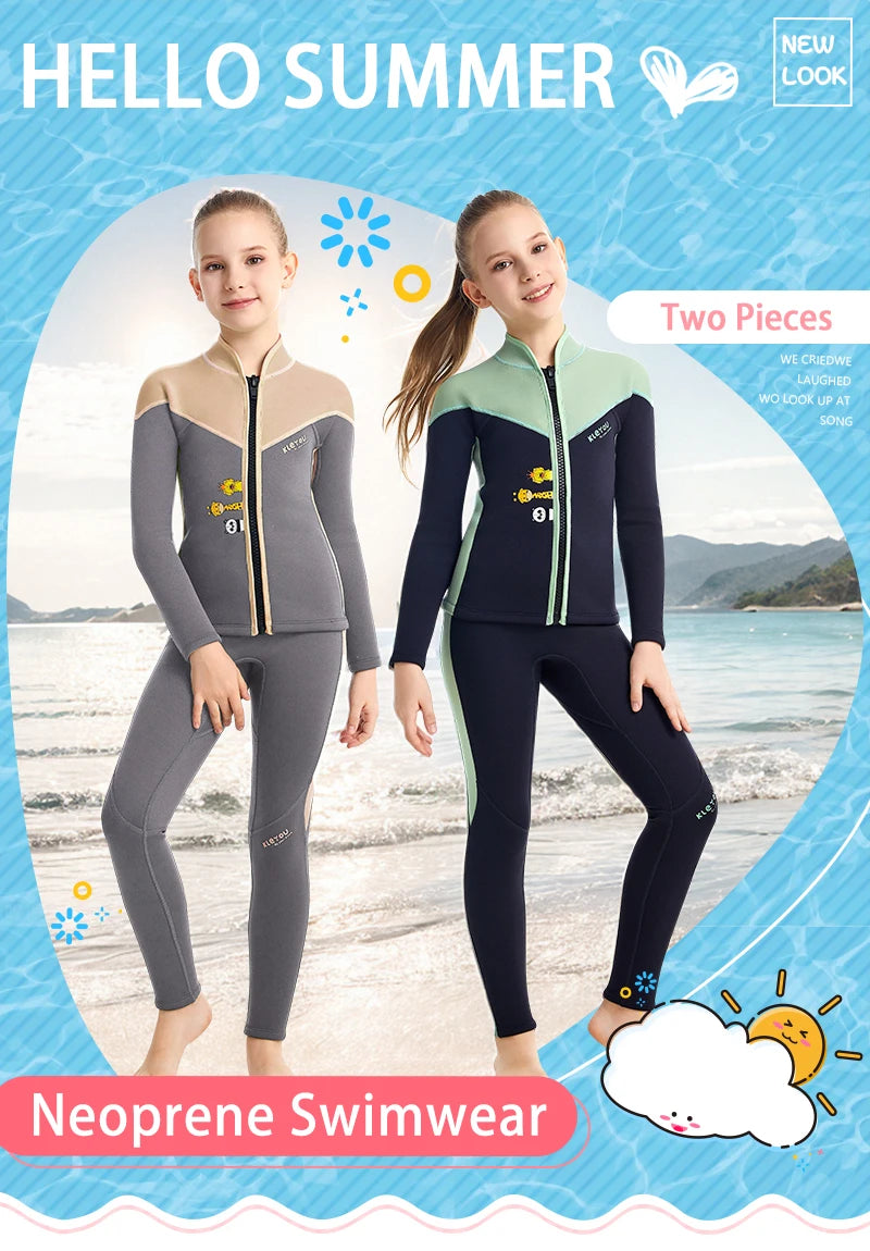Two-Piece Neoprene Swimsuit for Kids, Professional Swimwear for Boys and Girls, Surfing Wetsuit Diving Suits, Bathing Suit
