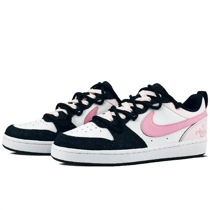 【Customize】Nike Court Borough Skateboarding Shoes Women's Low-top Black/peach Powder Sneakers shoes BQ5448-115