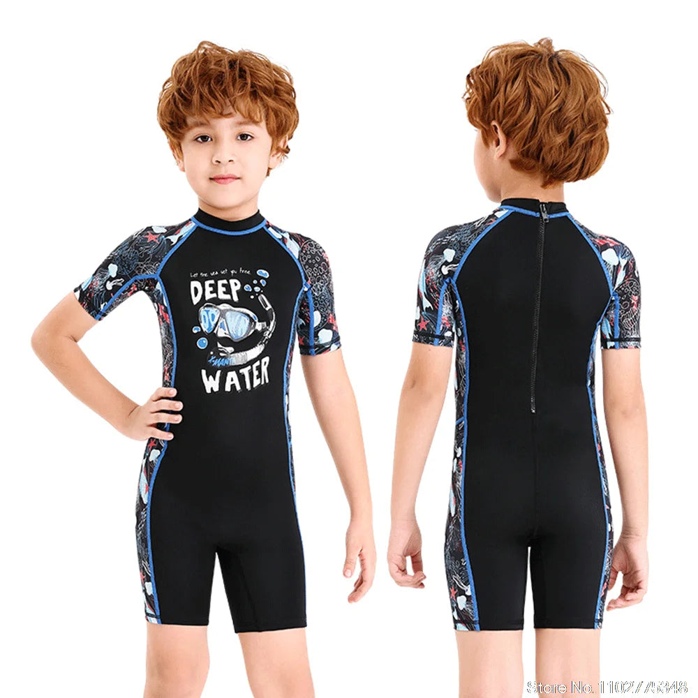 Children Swimwears Surf Suit Rash Guards Girls Boys One-Piece Swimsuit Thin Wetsuit Snorkeling Kayaking Kitesurf UPF50 Sunscreen