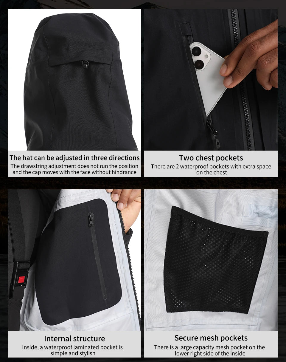 Men's Waterproof Jacket Prodry Fishing Jackets for Men Sailing Wading with Hidden Hood