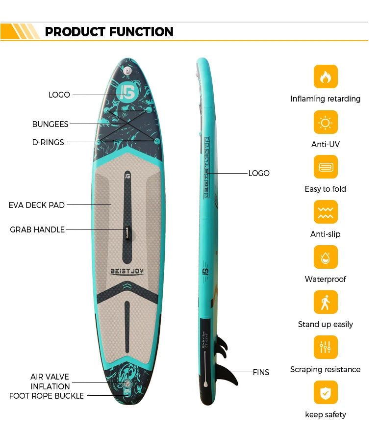 BEIST 12'6" 380CM Inflatable Stand Up Paddle Board SUP Board Surfboard Water Sport Surf Set with Paddle Board Tail Fin Inflator