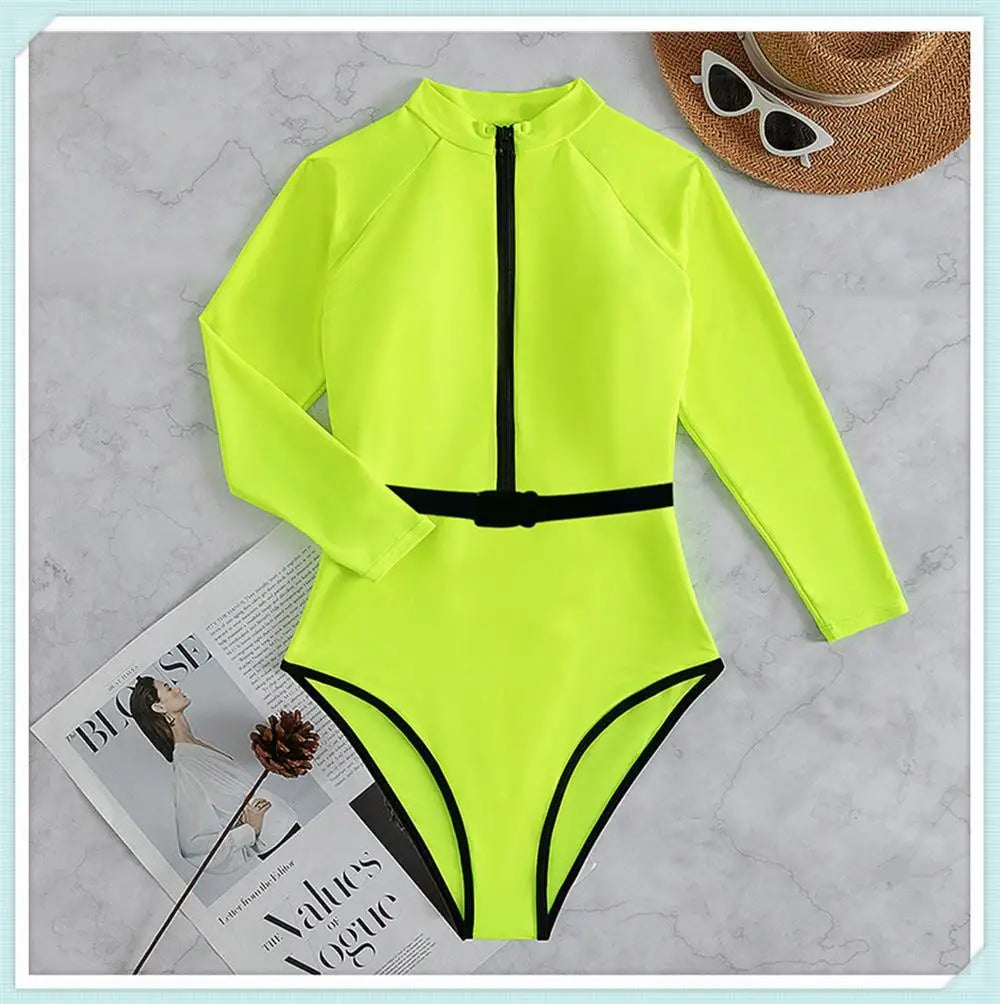 Solid Diving Clothes 2023 Women Zipper One Piece Bathers Bathing Swimming Swim Suit Female Long Sleeve Swimwear Surf Swimsuit