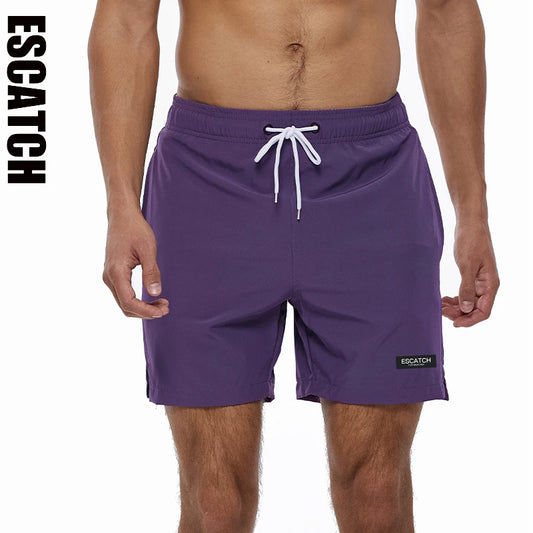 Escatch 2025 Hot Sale Swimming Shorts Men Quick Dry Solid Color Pocket Shorts Para Hombre Gym Breathable Mesh Liner Sportswear 