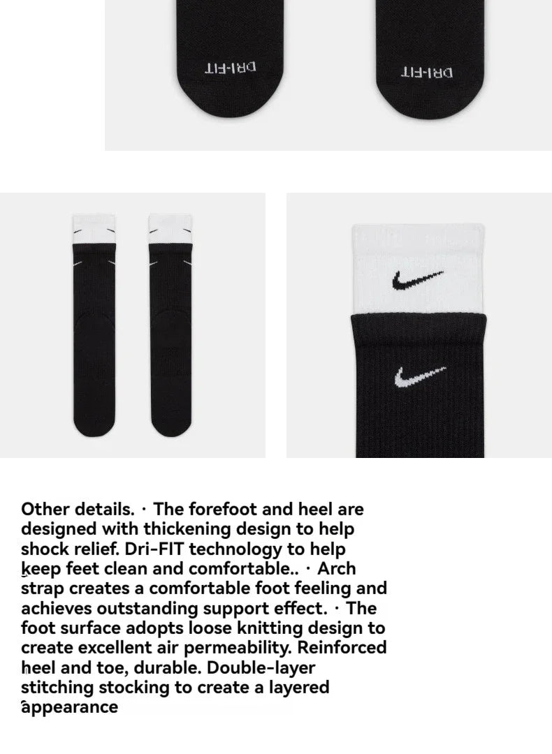 Original Nike Everyday Plus Cushioned Raining Sports High Socks 1 Pair Combination Black S M L DD2795-011