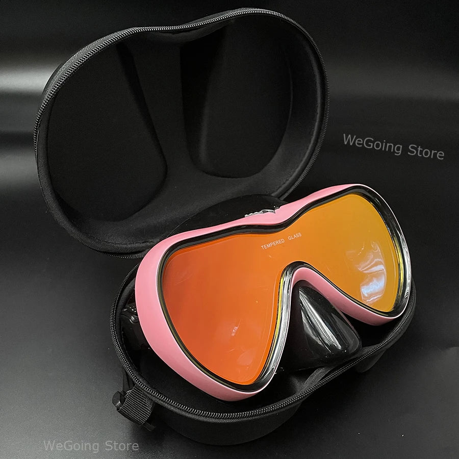 Dropshiping Adult Tempered Glass Tinct Scuba Diving Goggles Soft Silicone Swimming Mask Pack In Black Zipper Case