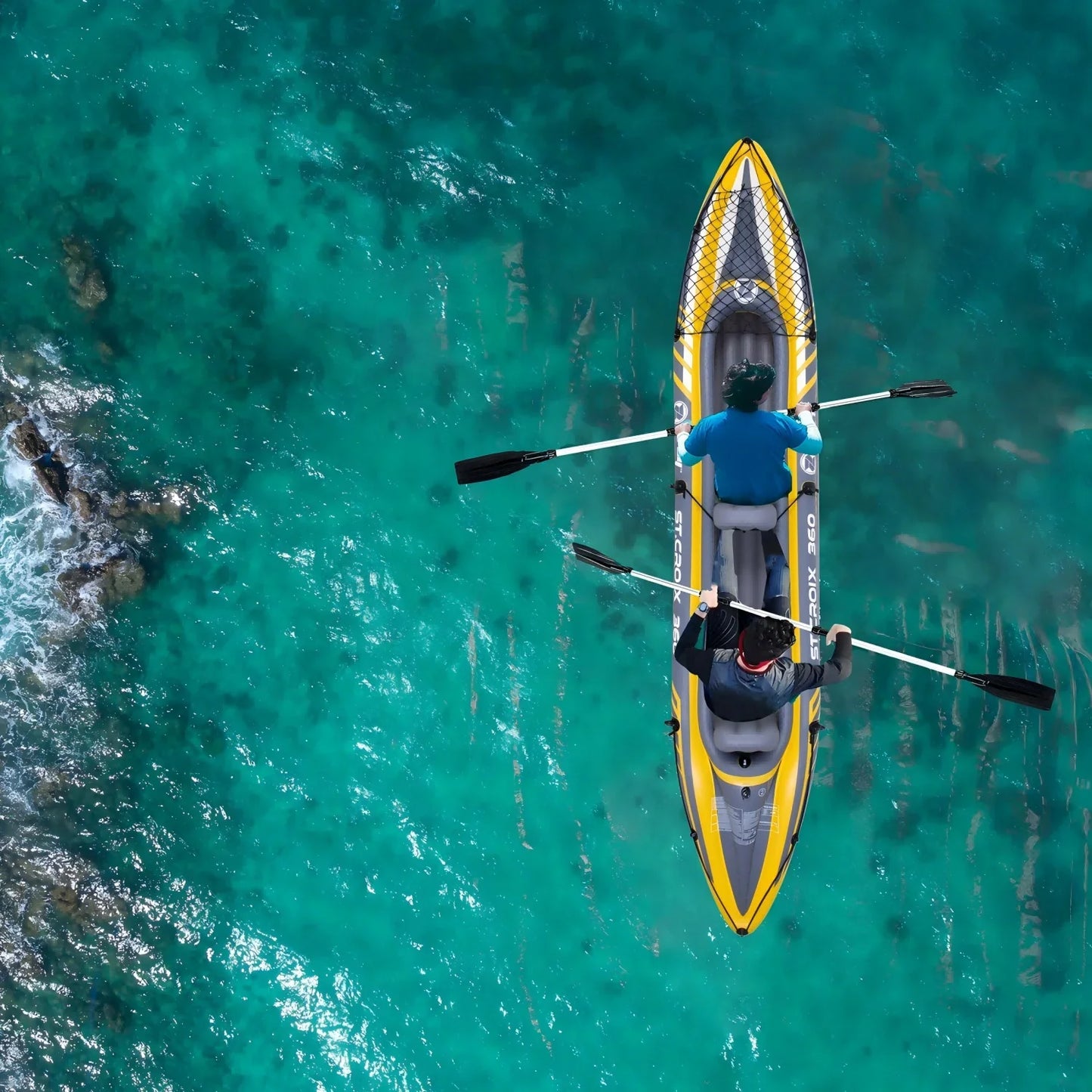 RAMYPOKET Inflatable Kayak For 2 persons,Inflatable Boat With Robust PVC Outer Shel,350×78×52cm,Includes 2 Aluminum Paddles