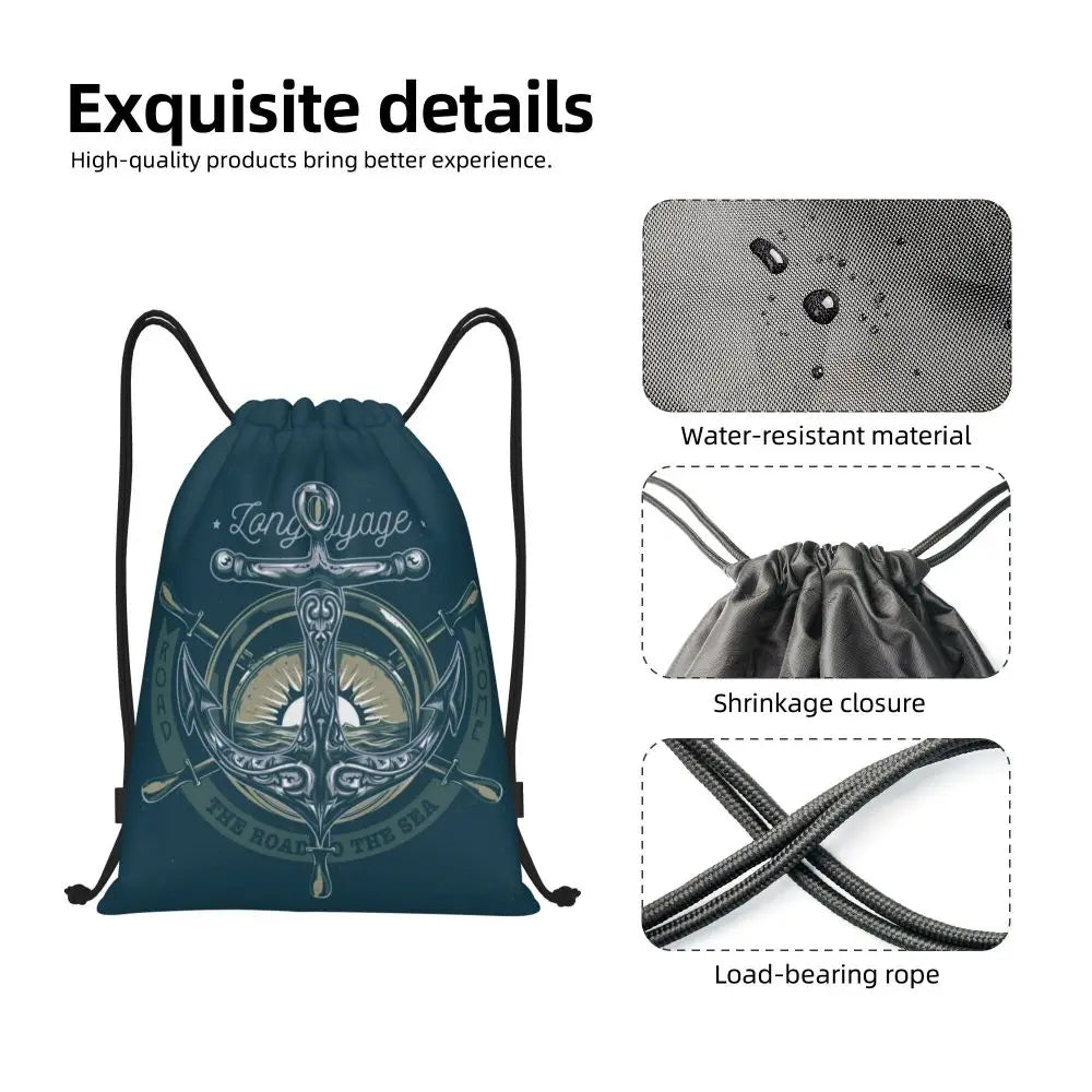 Custom Retro Vintage Nautical Anchor Drawstring Bags Men Women Foldable Gym Sports Sackpack Sailor Training Storage Backpacks