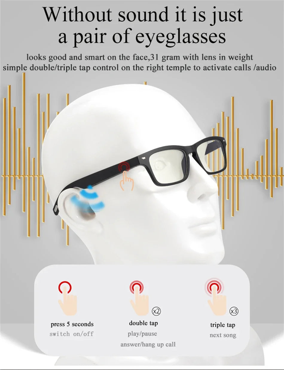2024 Smart Glasses Wireless Bluetooth Music Glasses Smart Anti-Blue Light HD Bluetooth Call Outdoor Sports Polarized Sunglasses
