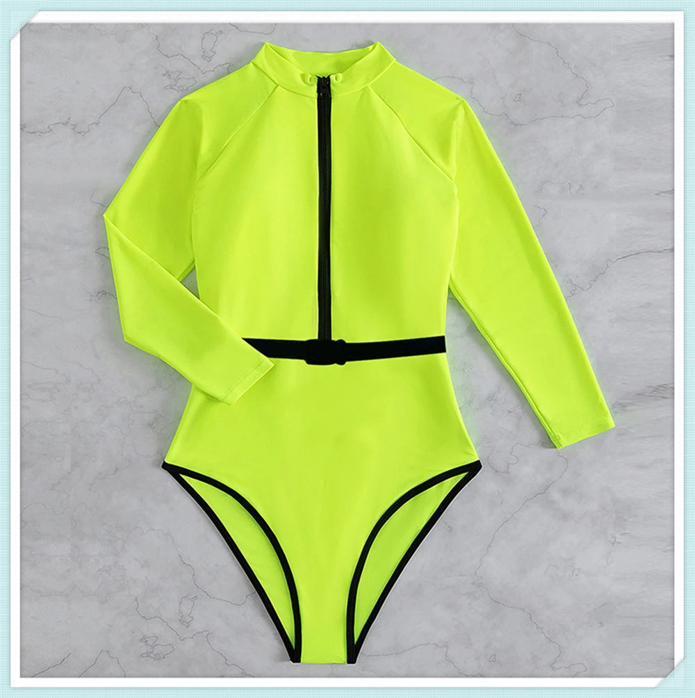 Solid Diving Clothes 2023 Women Zipper One Piece Bathers Bathing Swimming Swim Suit Female Long Sleeve Swimwear Surf Swimsuit