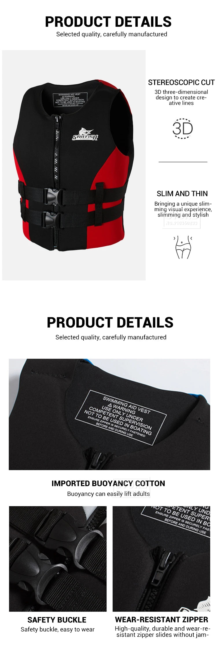 Kayak Life Jacket Adults Surf Life Vest Motorboats jet ski Wake board Raft Rescue Boat Clothing Fishing Vest Swimming Drifting