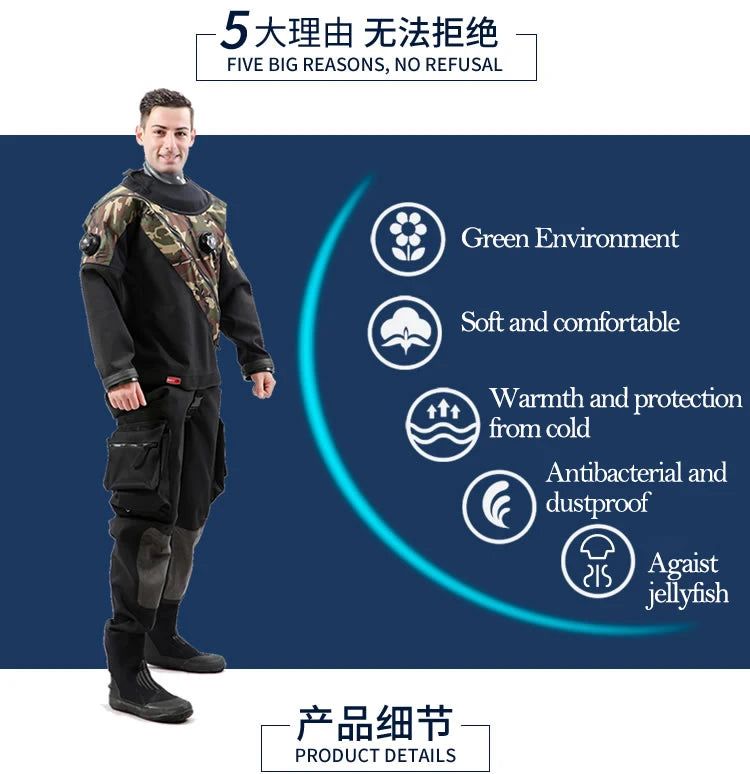 Unisex Drysuit UK Waterproof and Breathable Plus Size (L XL XXL) for Adults 5mm Wetsuits for Diving