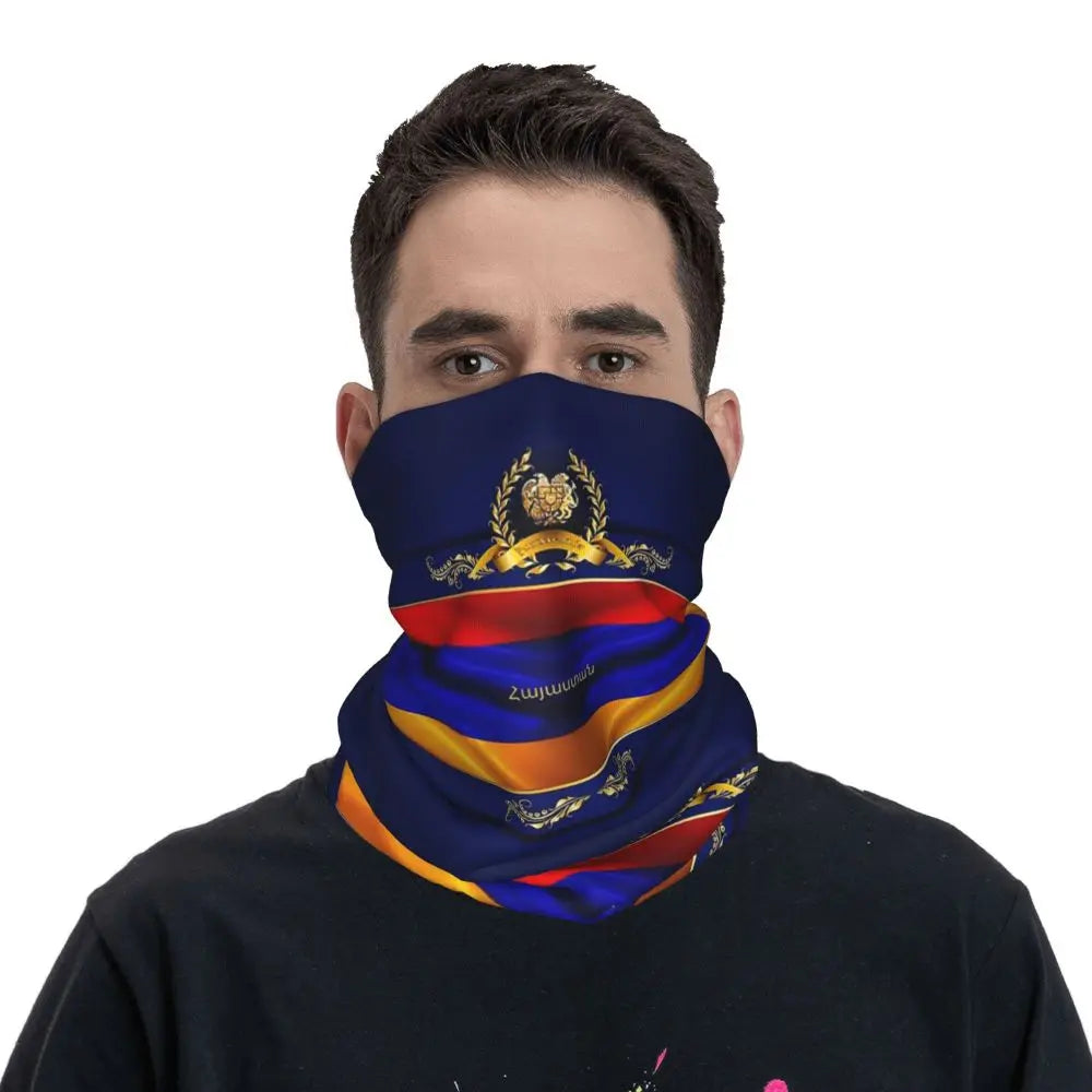 Golden Armenia Bandana Neck Cover Printed Armenian Flag Wrap Scarf Warm Balaclava Outdoor Sports Unisex Adult Windproof