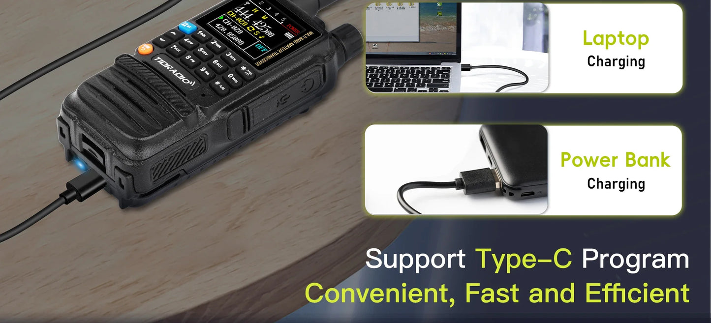 TIDRADIO H3 Long Range Walkie Talkie Phone APP Wireless Programming Air Band Ham Two Way Radio USB Type-C Programming &Charge