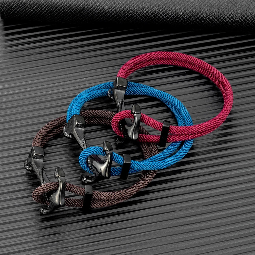 MKENDN Anchor Bracelets Men Double Strand Nautical Survival Rope Paracord Bracelet Women Black Stainless Steel Navy Sport Buckle