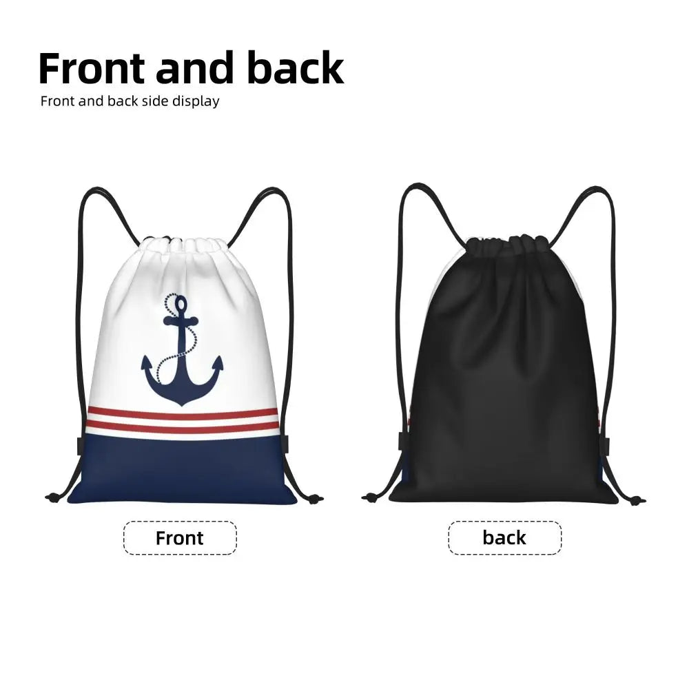 Custom Retro Vintage Nautical Anchor Drawstring Bags Men Women Foldable Gym Sports Sackpack Sailor Training Storage Backpacks