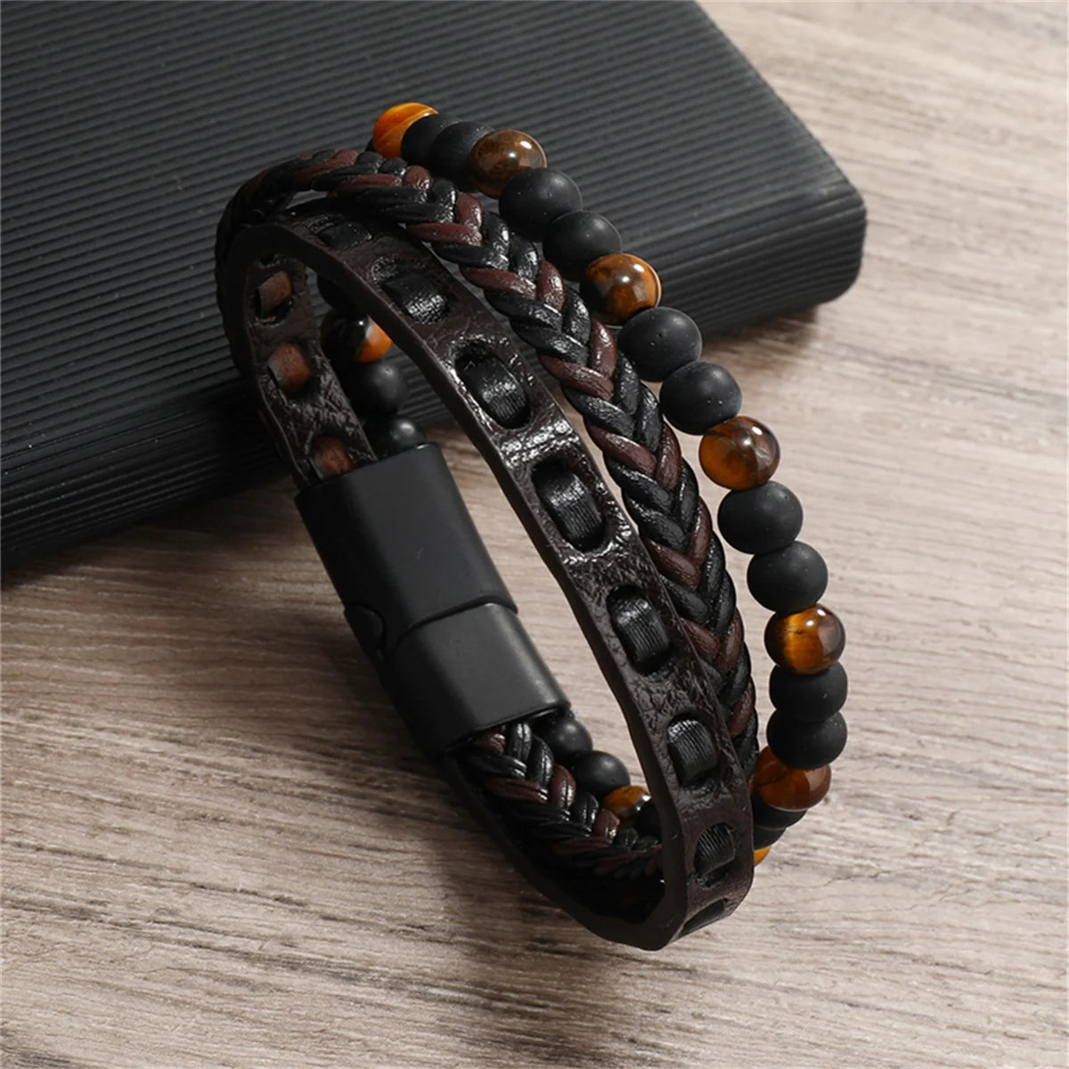 Classic Natural Stone Leather Bracelets For Men Women Multilayer Hand-Woven Cross Leather Bracelet Fashion Party Jewelry Gifts