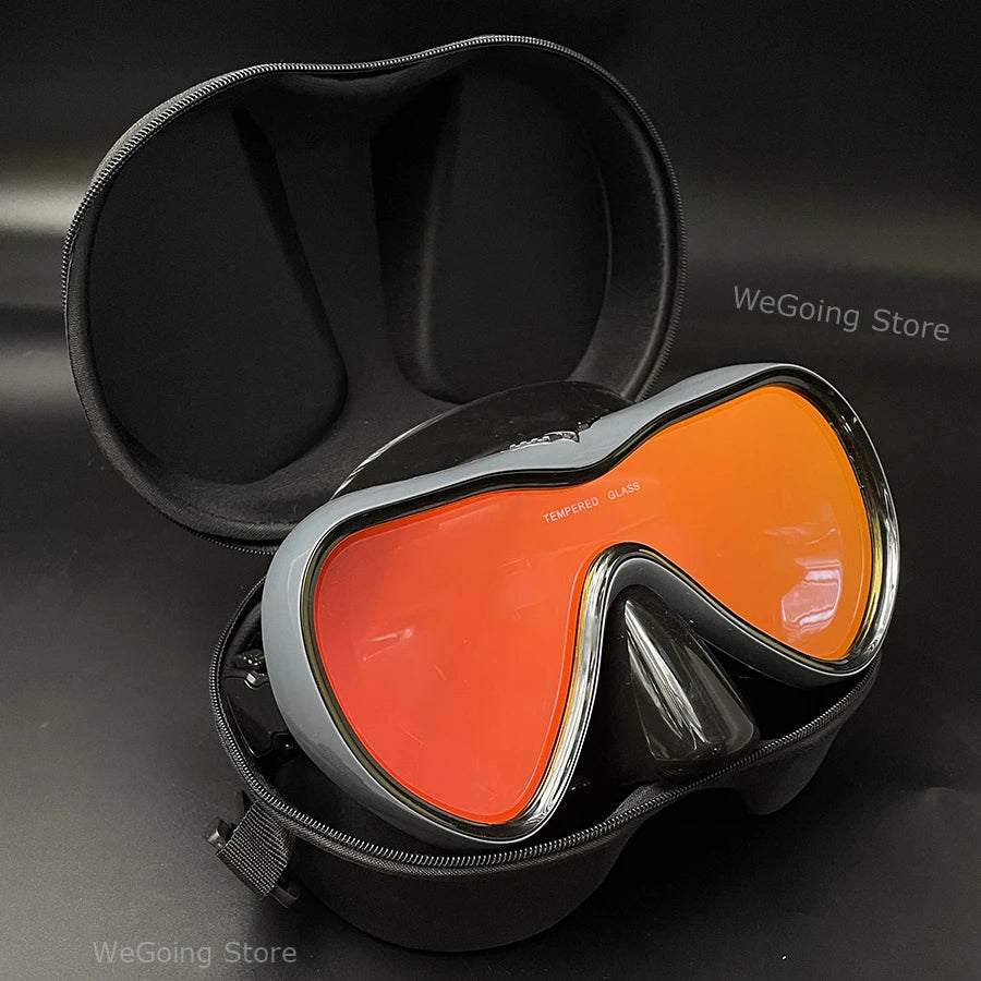 Dropshiping Adult Tempered Glass Tinct Scuba Diving Goggles Soft Silicone Swimming Mask Pack In Black Zipper Case