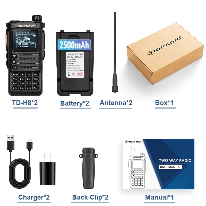 2PCS TIDRADIO 2nd Gen H8 Walkie Talkie Long Range Professional Radio Connection APP Wireless Programming Portable Radio GMRS